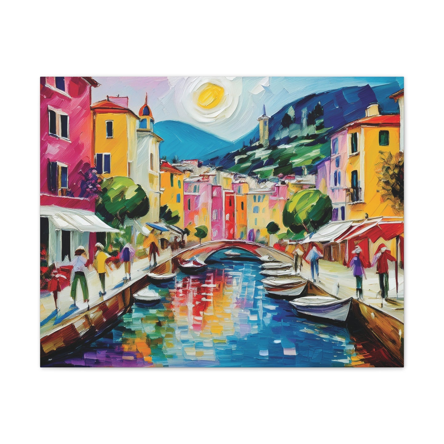 Vibrant Canvas Art Print, Colorful Wall Decor, Living Room Artwork, Mediterranean Scene, Gallery Wall Collection