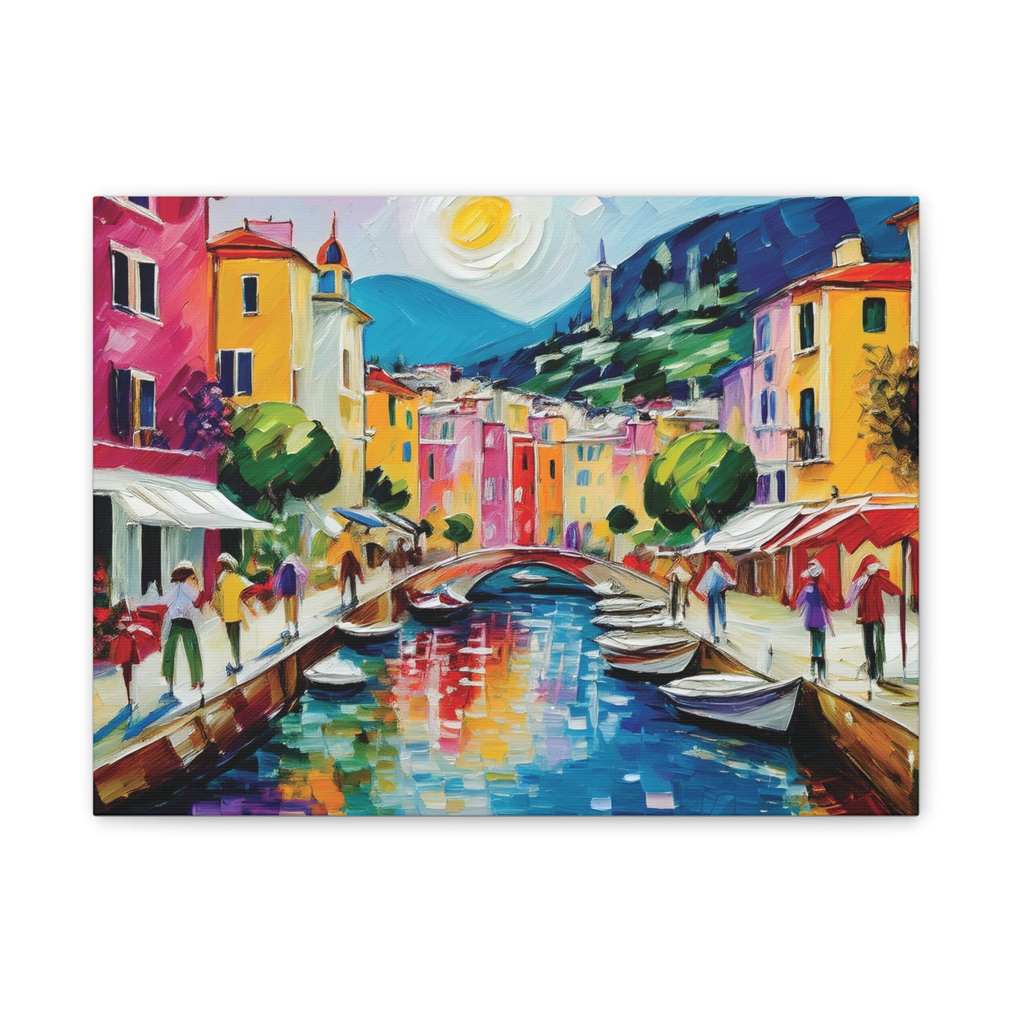 Vibrant Canvas Art Print, Colorful Wall Decor, Living Room Artwork, Mediterranean Scene, Gallery Wall Collection