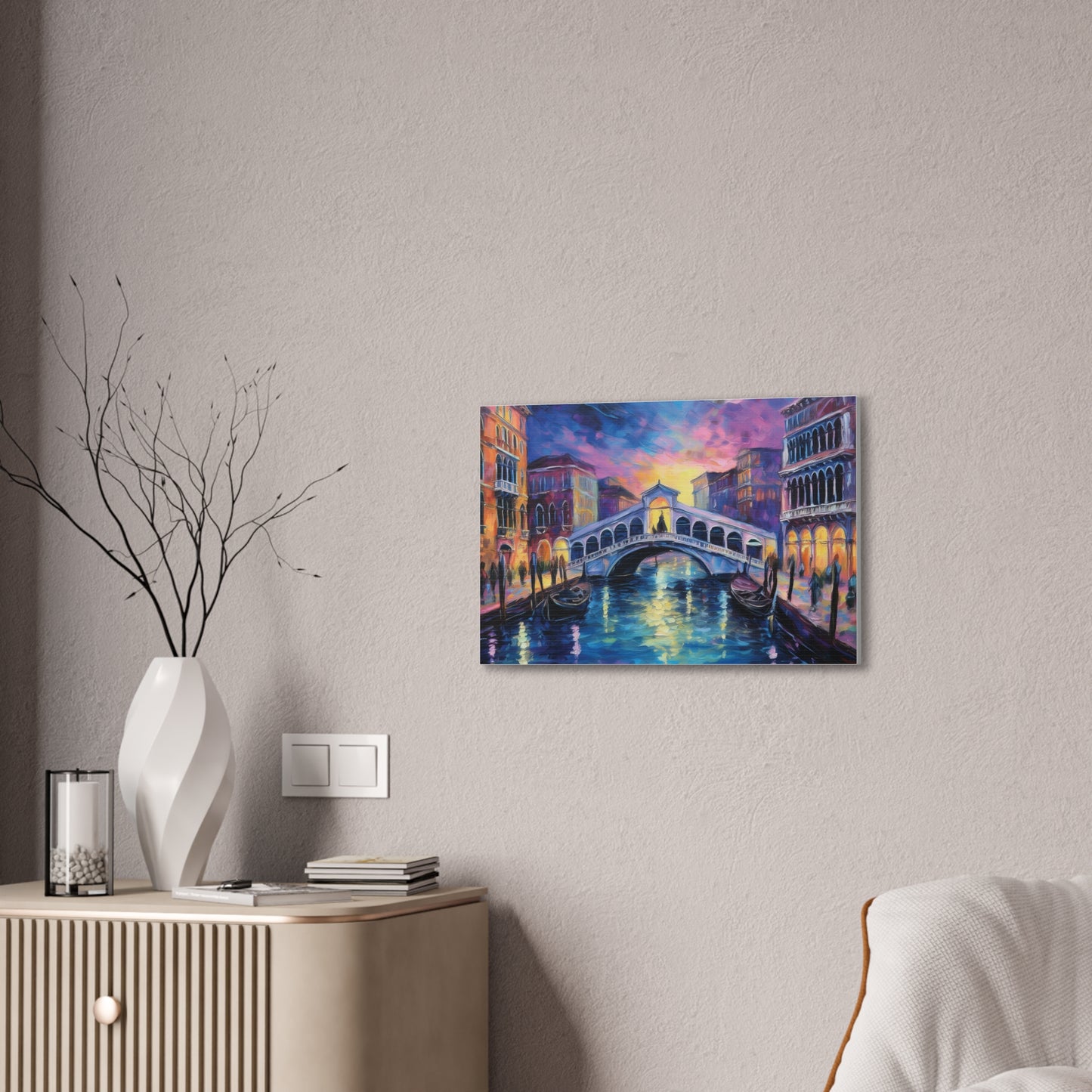 Vibrant Venice Canvas Art, Colorful Bridge Painting, Home Decor, Wall Art, Art for Living Room, Italian Landscape Print