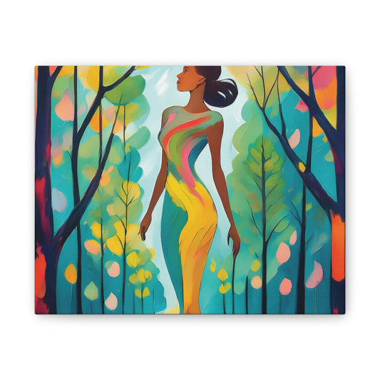 Vibrant Canvas Art, Colorful Wall Decor, Forest Woman Painting, Modern Home Art, Gift for Nature Lovers, Unique Wall Hanging
