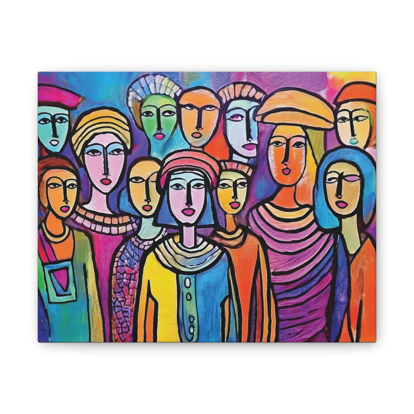 Colorful Stretched Canvas Art, Vibrant Wall Decor, Group of People Painting, Modern Home Gallery, Unique Gift for Art Lovers