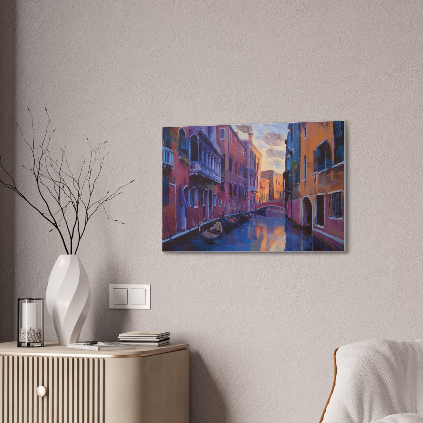 Vibrant Canvas Wall Art, Stretched Art Print, Home Decor, Venetian Landscape, Colorful Artwork, Gift for Art Lovers