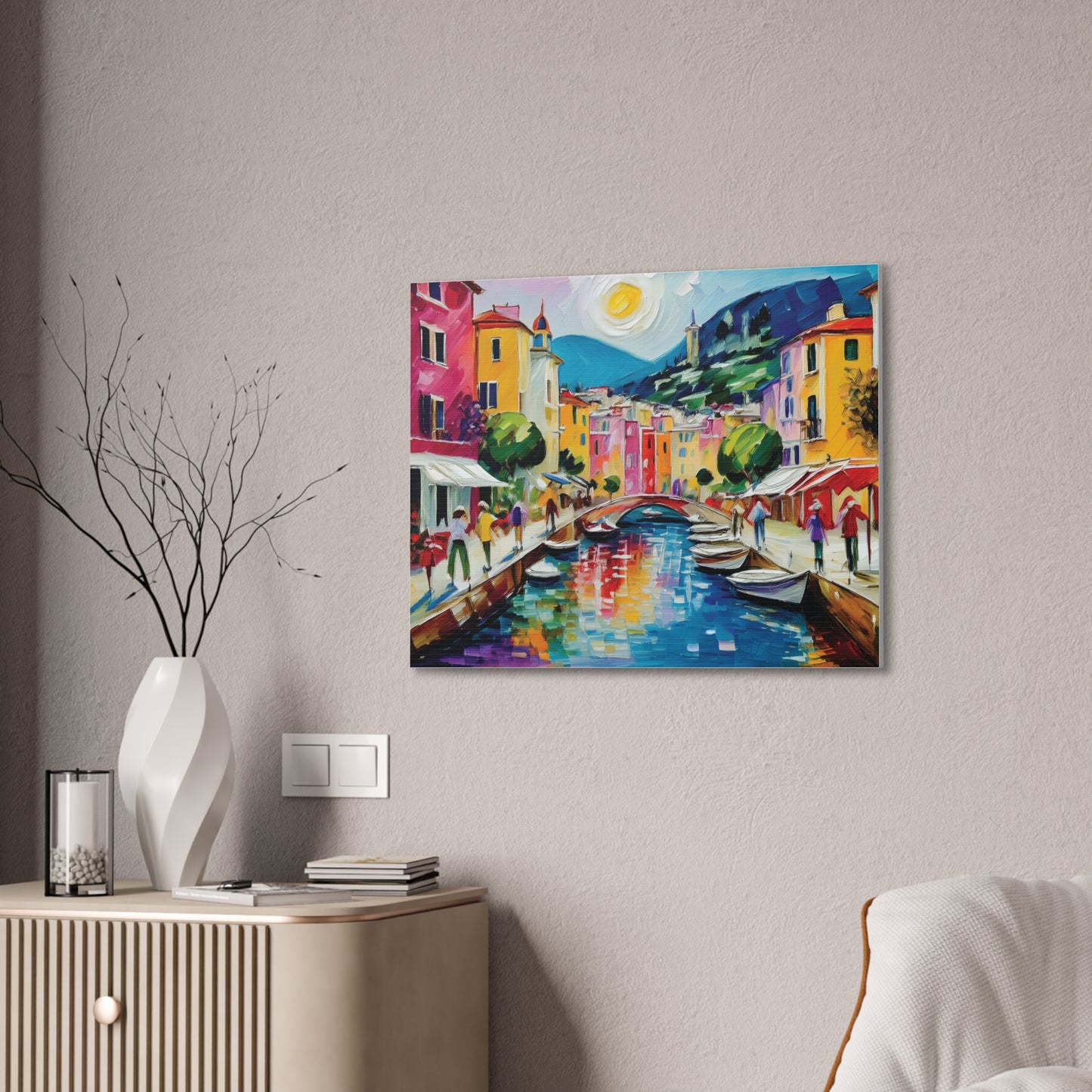 Vibrant Canvas Art Print, Colorful Wall Decor, Living Room Artwork, Mediterranean Scene, Gallery Wall Collection