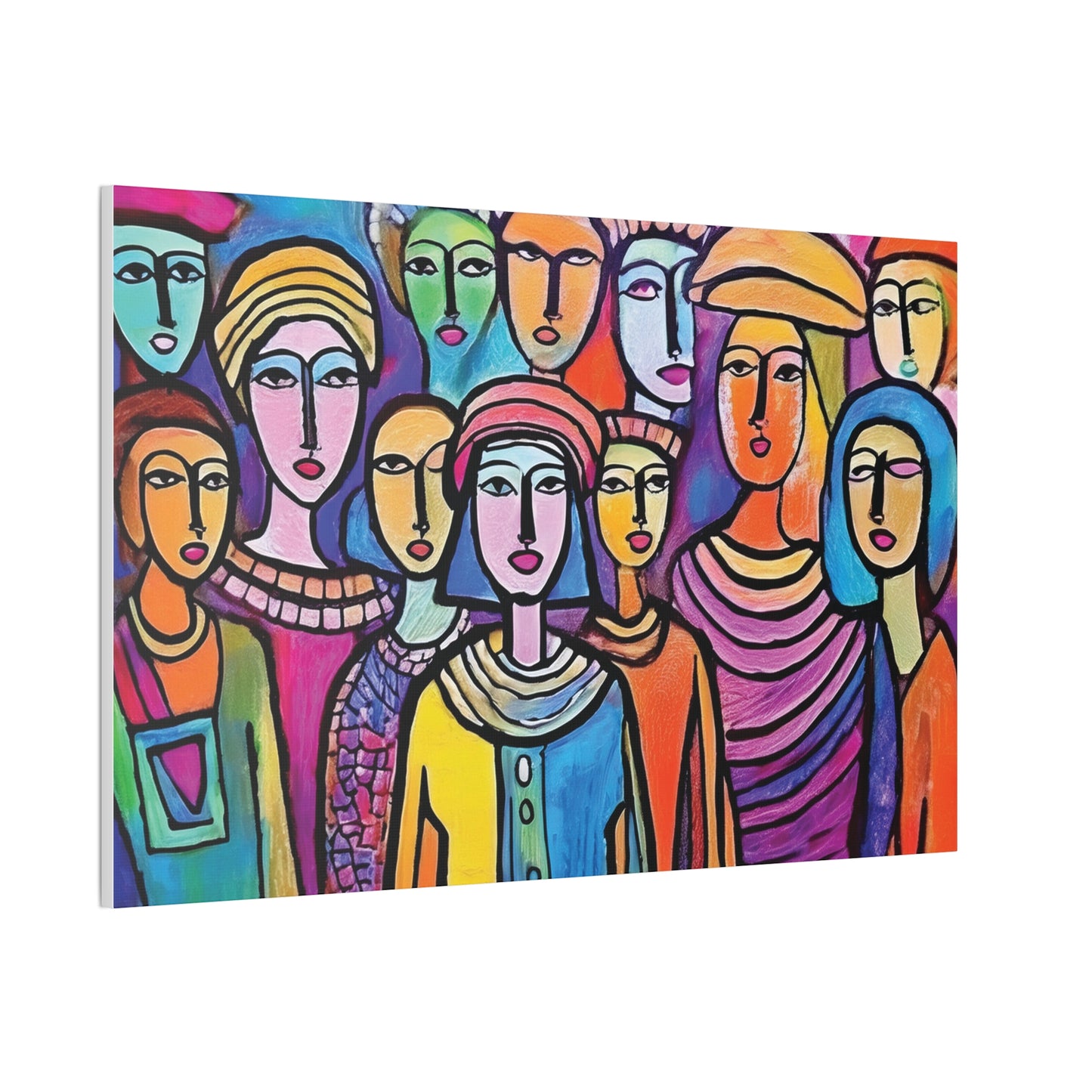 Colorful Stretched Canvas Art, Vibrant Wall Decor, Group of People Painting, Modern Home Gallery, Unique Gift for Art Lovers
