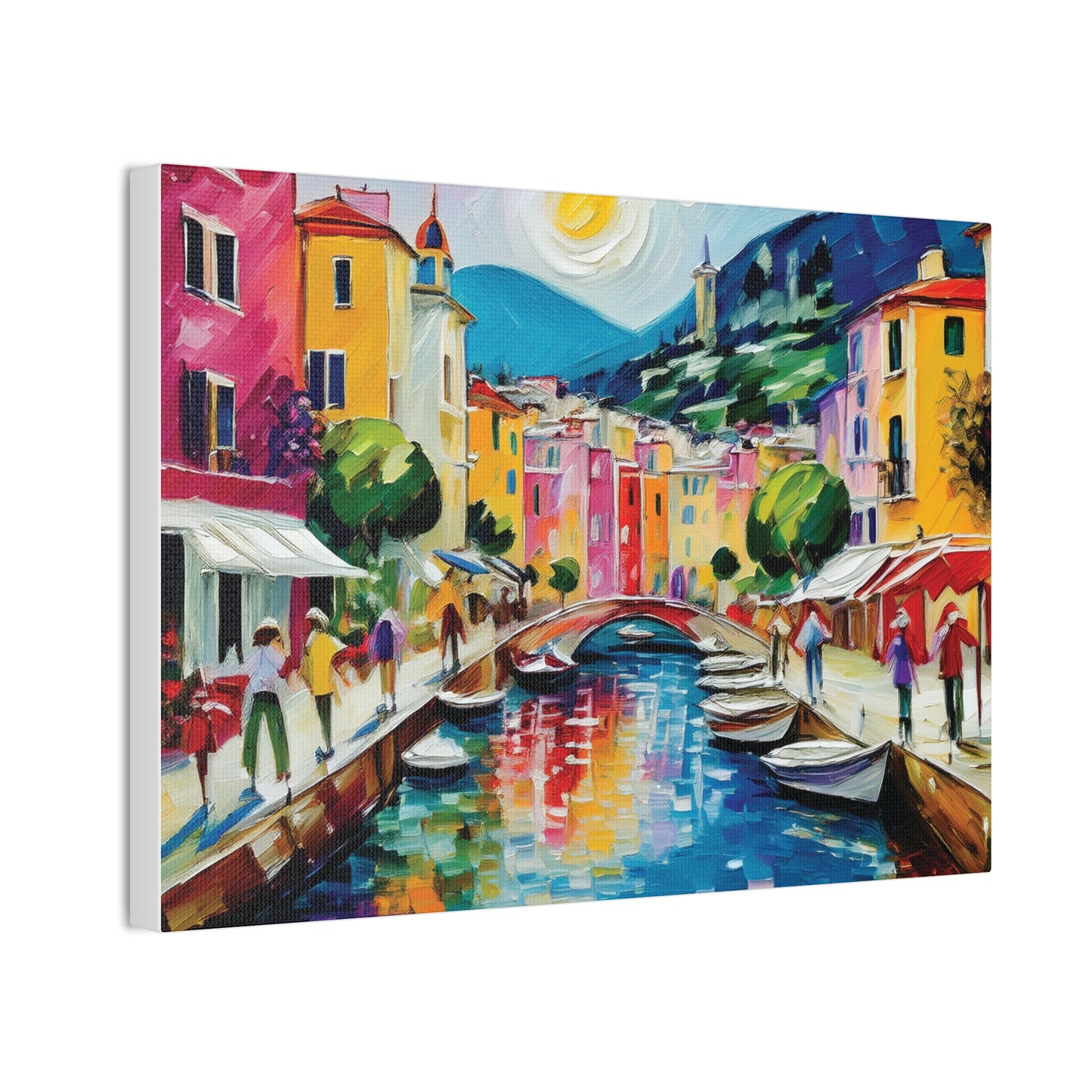Vibrant Canvas Art Print, Colorful Wall Decor, Living Room Artwork, Mediterranean Scene, Gallery Wall Collection