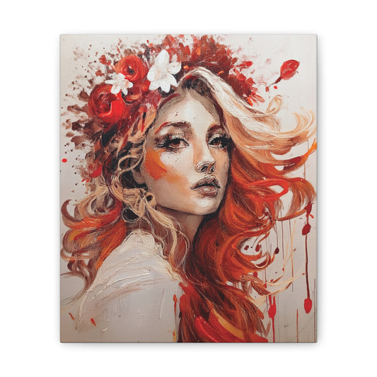 Bohemian Floral Canvas Art Print, Stunning Wall Decor, Gift for Art Lovers, Home Decor, Boho Style, Flower Girl Portrait
