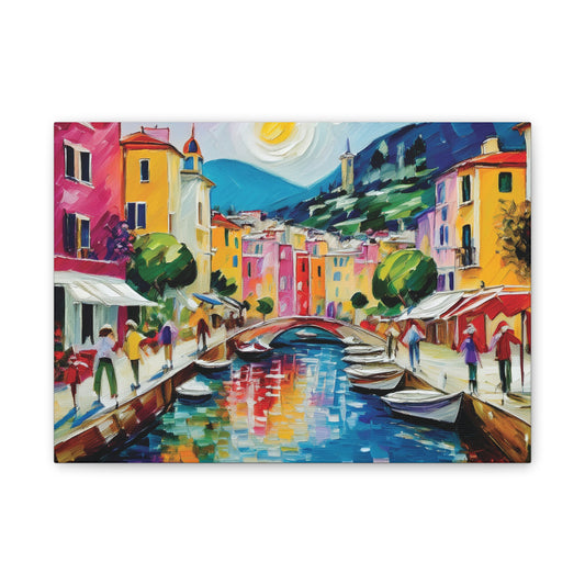Vibrant Canvas Art Print, Colorful Wall Decor, Living Room Artwork, Mediterranean Scene, Gallery Wall Collection