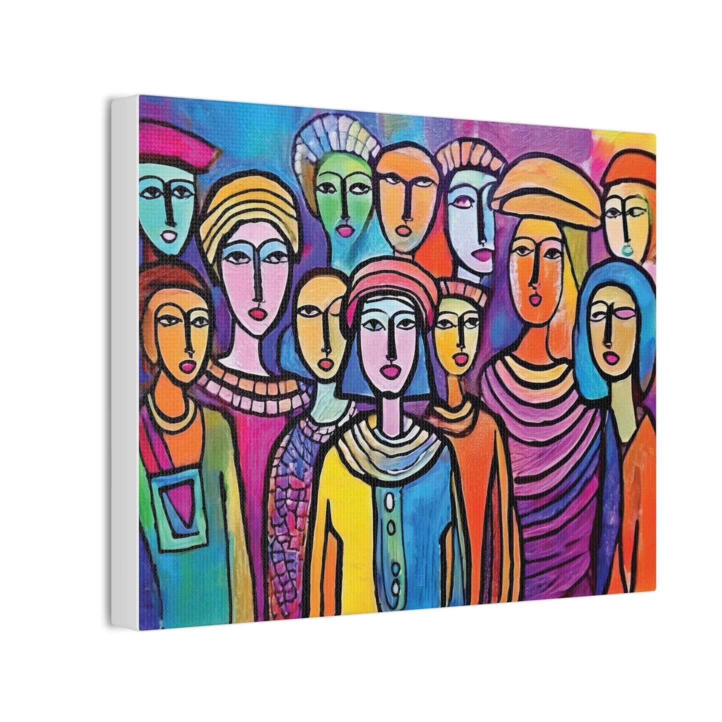 Colorful Stretched Canvas Art, Vibrant Wall Decor, Group of People Painting, Modern Home Gallery, Unique Gift for Art Lovers