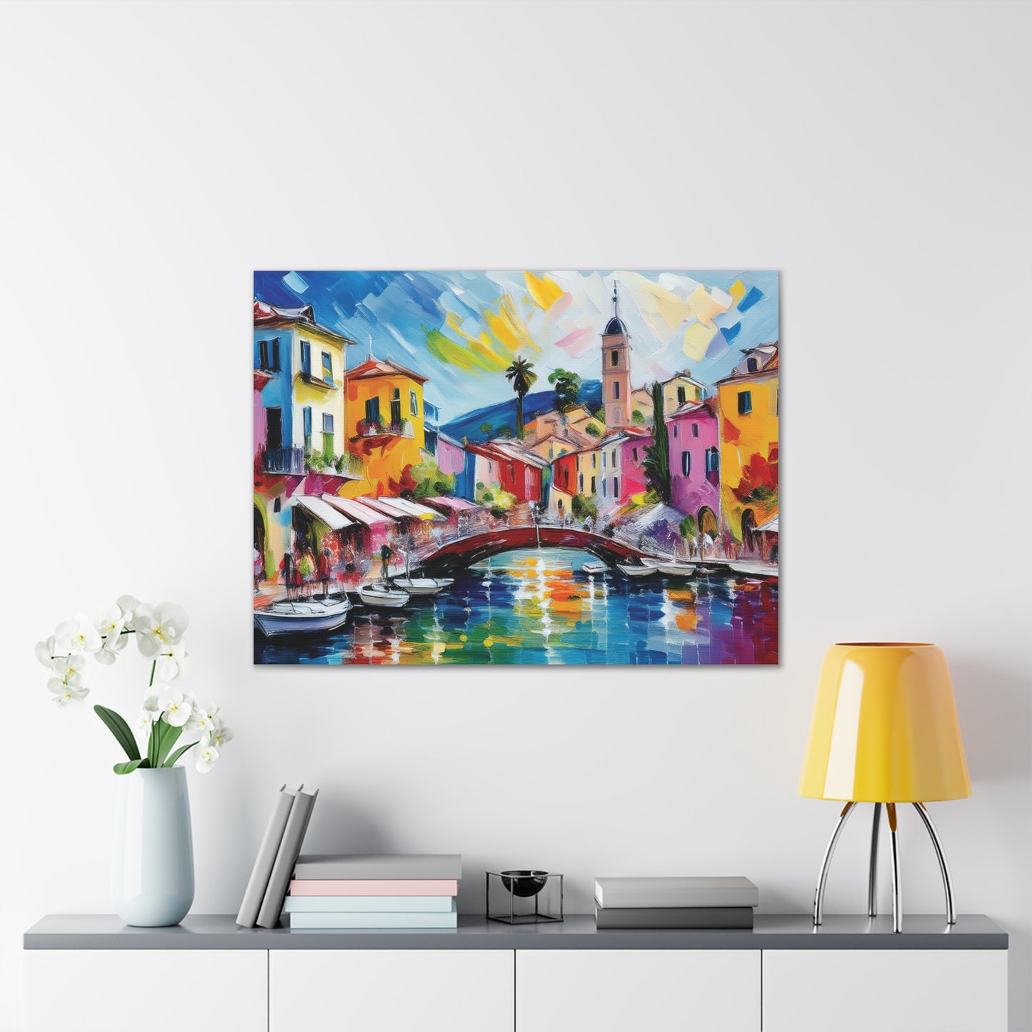 Vibrant Canvas Art, Colorful Wall Decor, Modern Artwork for Home, Italian Landscape Painting, Gift for Art Lovers