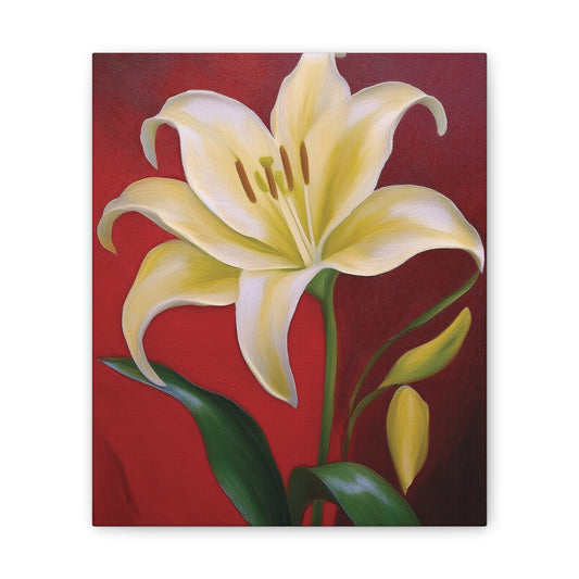 Floral Wall Art, Canvas Stretched, Elegant Home Decor, Gift for Flower Lovers, Art for Living Room, Bright Yellow Lily Painting