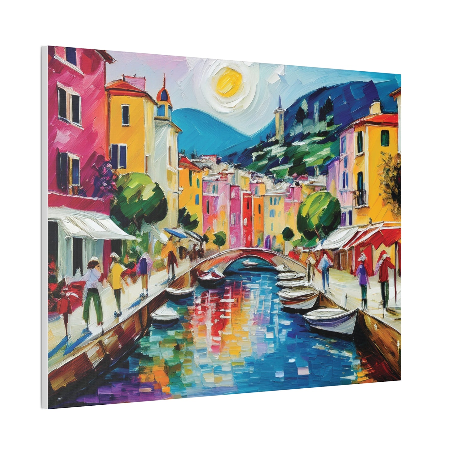 Vibrant Canvas Art Print, Colorful Wall Decor, Living Room Artwork, Mediterranean Scene, Gallery Wall Collection
