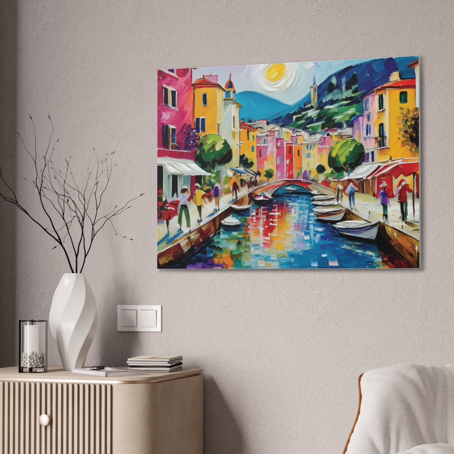 Vibrant Canvas Art Print, Colorful Wall Decor, Living Room Artwork, Mediterranean Scene, Gallery Wall Collection