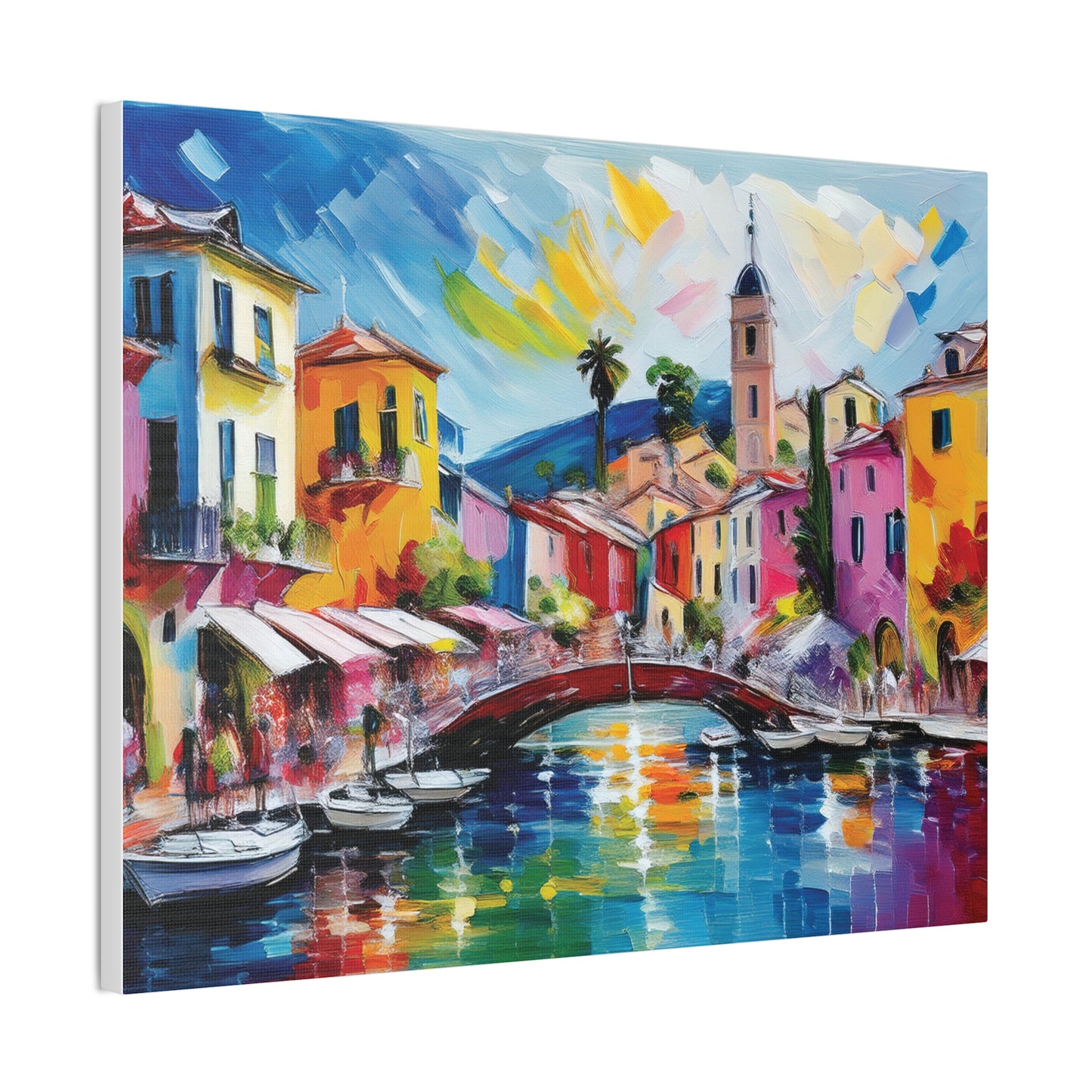 Vibrant Canvas Art, Colorful Wall Decor, Modern Artwork for Home, Italian Landscape Painting, Gift for Art Lovers