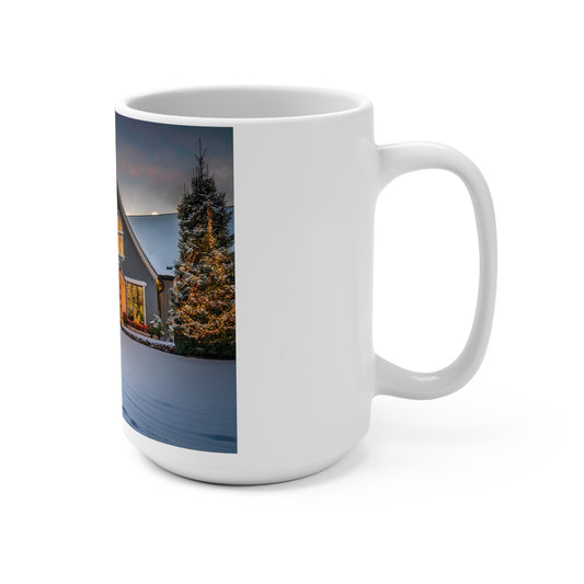 15oz Christmas Snowy Cottage Mug — Cozy Holiday Winter Scene Coffee Cup