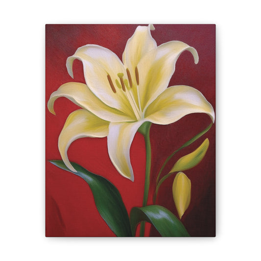 Floral Wall Art, Canvas Stretched, Elegant Home Decor, Gift for Flower Lovers, Art for Living Room, Bright Yellow Lily Painting