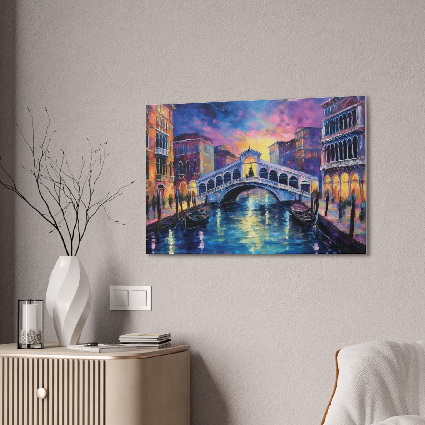 Vibrant Venice Canvas Art, Colorful Bridge Painting, Home Decor, Wall Art, Art for Living Room, Italian Landscape Print