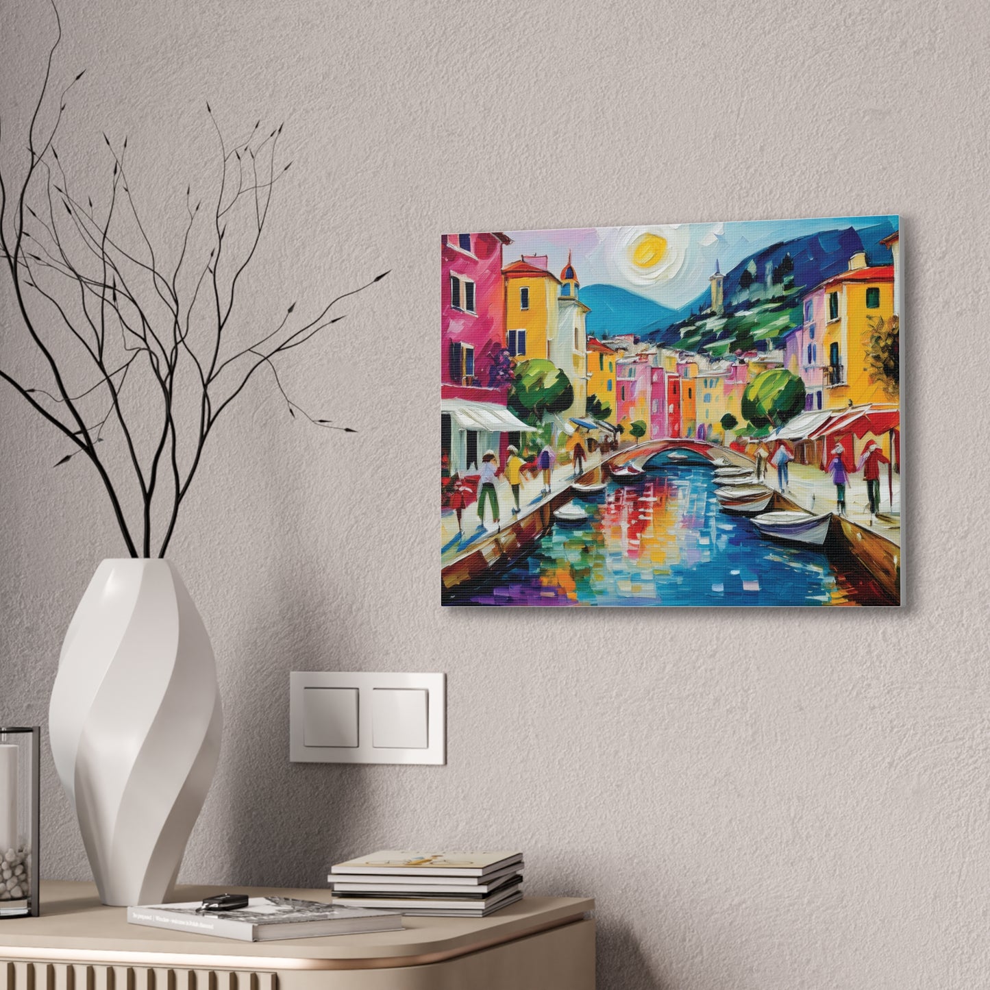 Vibrant Canvas Art Print, Colorful Wall Decor, Living Room Artwork, Mediterranean Scene, Gallery Wall Collection