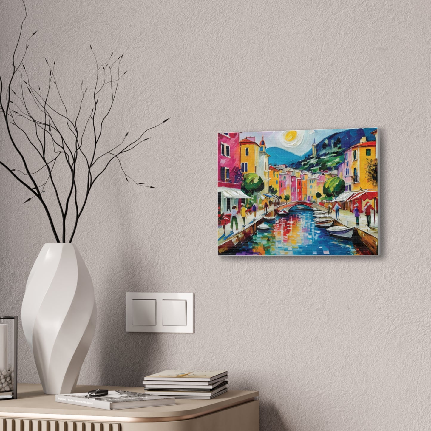 Vibrant Canvas Art Print, Colorful Wall Decor, Living Room Artwork, Mediterranean Scene, Gallery Wall Collection
