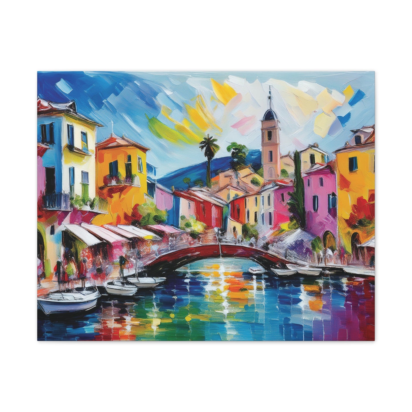 Vibrant Canvas Art, Colorful Wall Decor, Modern Artwork for Home, Italian Landscape Painting, Gift for Art Lovers