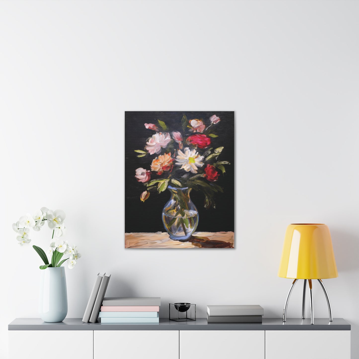 Floral Canvas Wall Art, Elegant Home Decor, Vintage Style Painting, Gift for Her, Living Room Decoration, Anniversary Gift