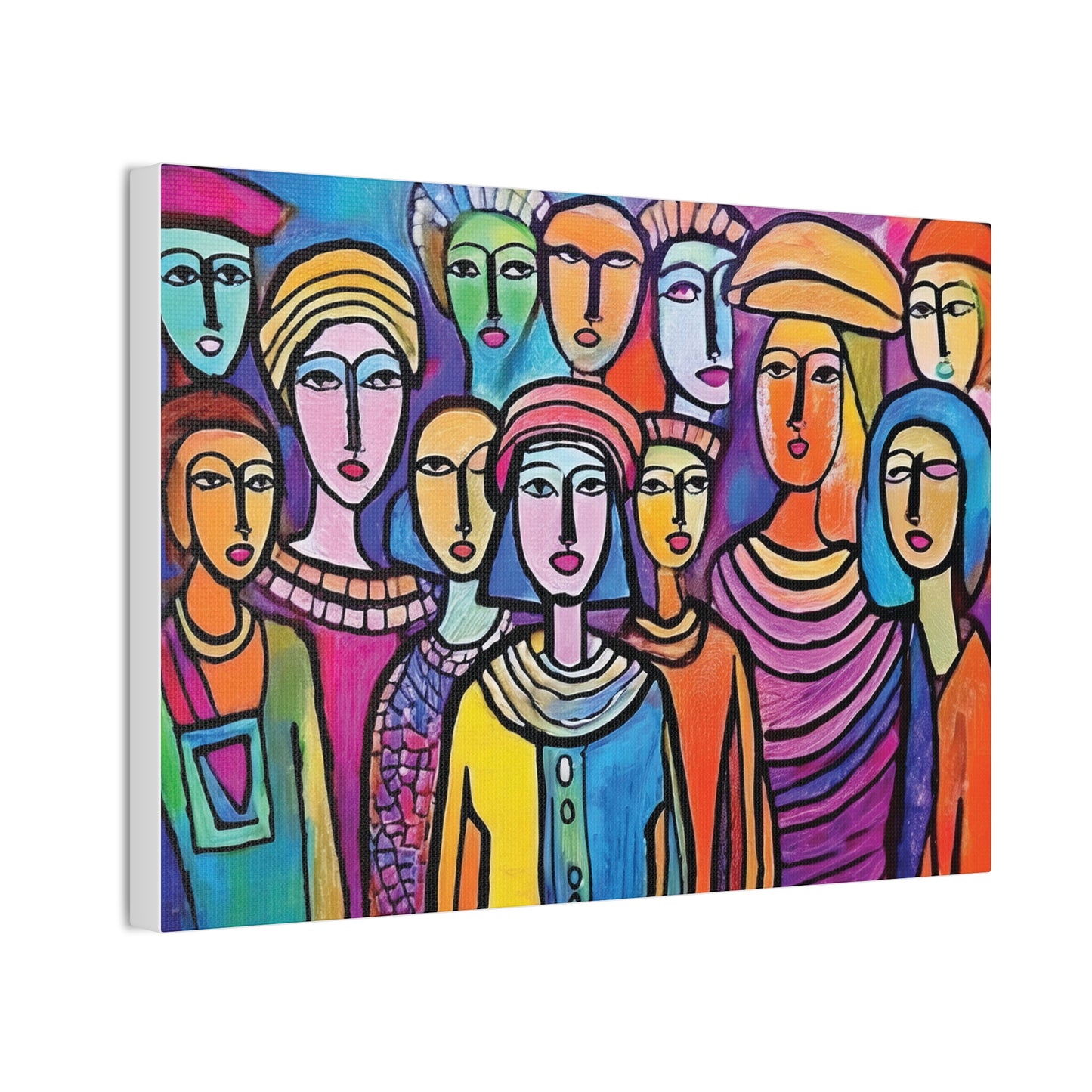 Colorful Stretched Canvas Art, Vibrant Wall Decor, Group of People Painting, Modern Home Gallery, Unique Gift for Art Lovers
