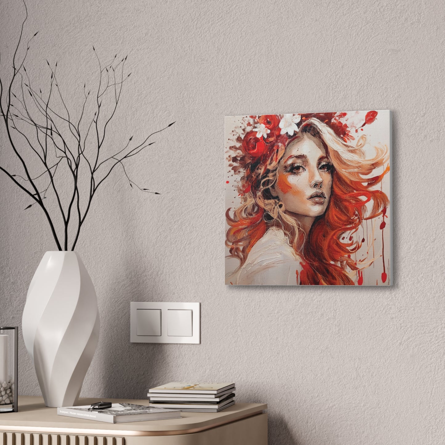 Bohemian Floral Canvas Art Print, Stunning Wall Decor, Gift for Art Lovers, Home Decor, Boho Style, Flower Girl Portrait