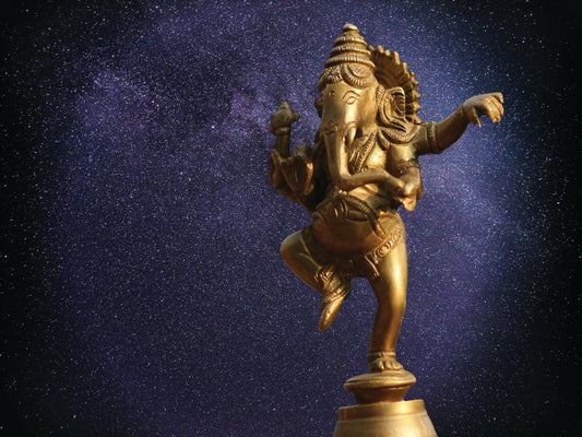 "Auspicious. Lucky. Divine. Let Ganapati’s cosmic dance in brass elevate your space with celestial grace."